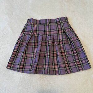 SHEIN Purple Plaid Pleated Mini Skirt Preppy Y2K Schoolgirl Style